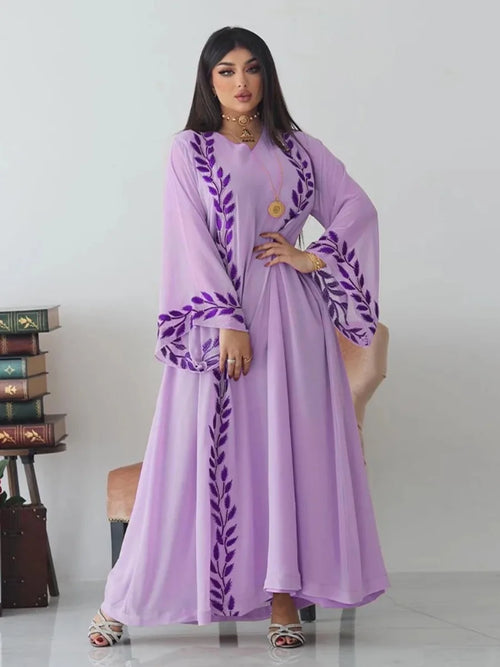 Eid Muslim Abaya for Women Embroidery Dress with Scarf 2 Piece Set|Eid Embroidery Abaya 2 Piece Set with Scarf for Women