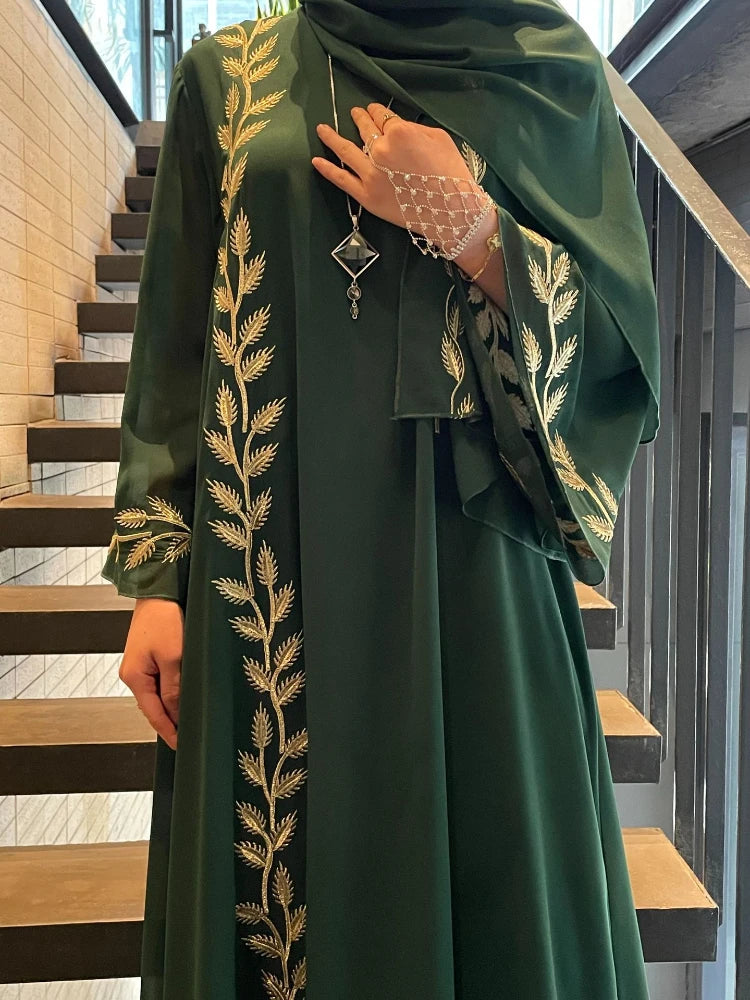 Eid Muslim Abaya for Women Embroidery Dress with Scarf 2 Piece Set|Eid Embroidery Abaya 2 Piece Set with Scarf for Women