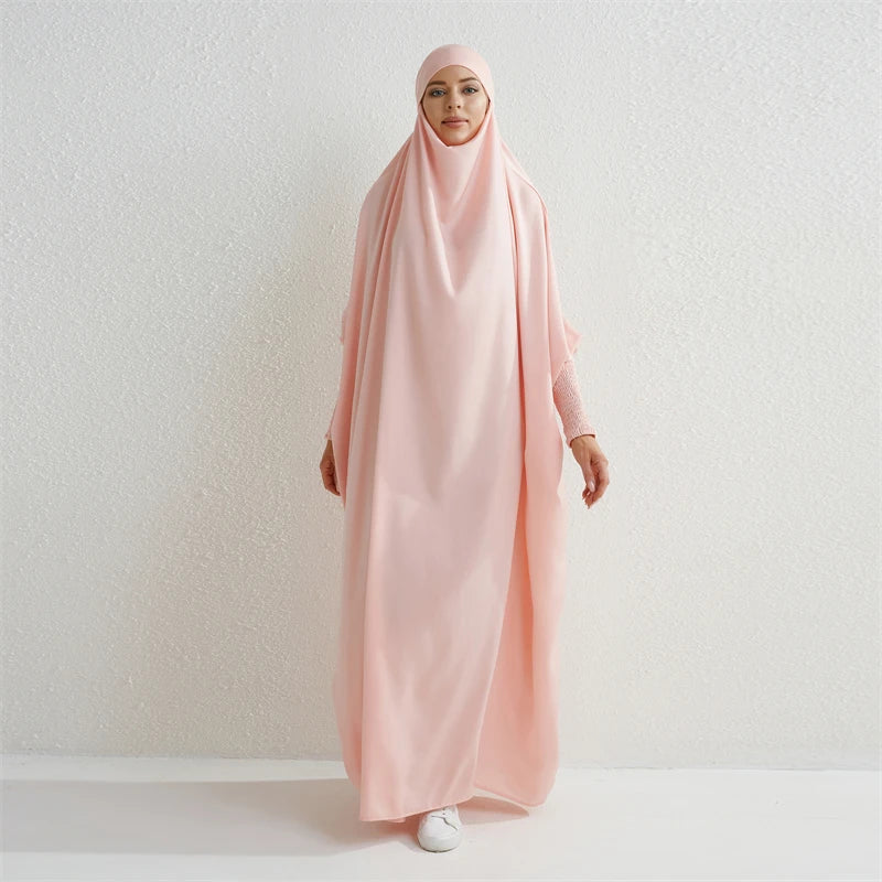 Muslim Abaya Hooded Smocking Sleeve One-piece Prayer Dress Women | Hooded Prayer Abaya for Women | One-Piece Smocking Sleeve Dress